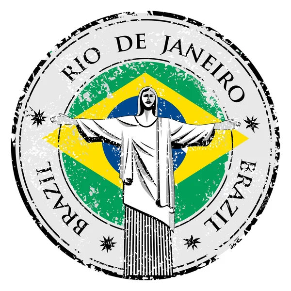 Sello temático Río con la estatua del Cristo Redentor ilustración — Vector de stock