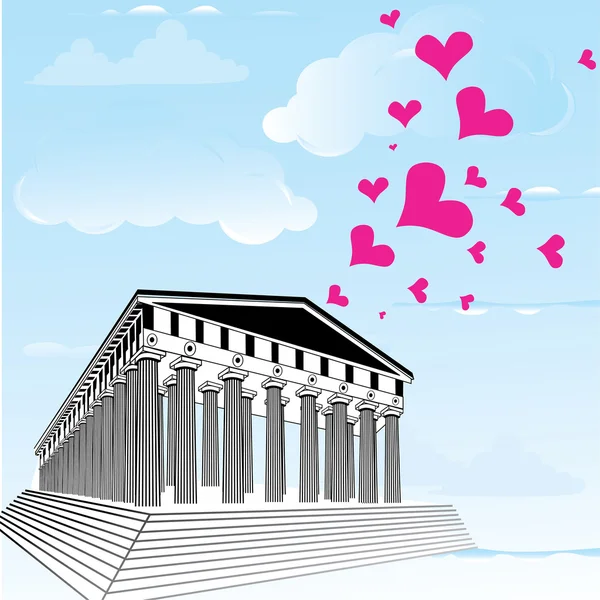 Greece acropolis with heart symbol of valentines day. — Stock Vector