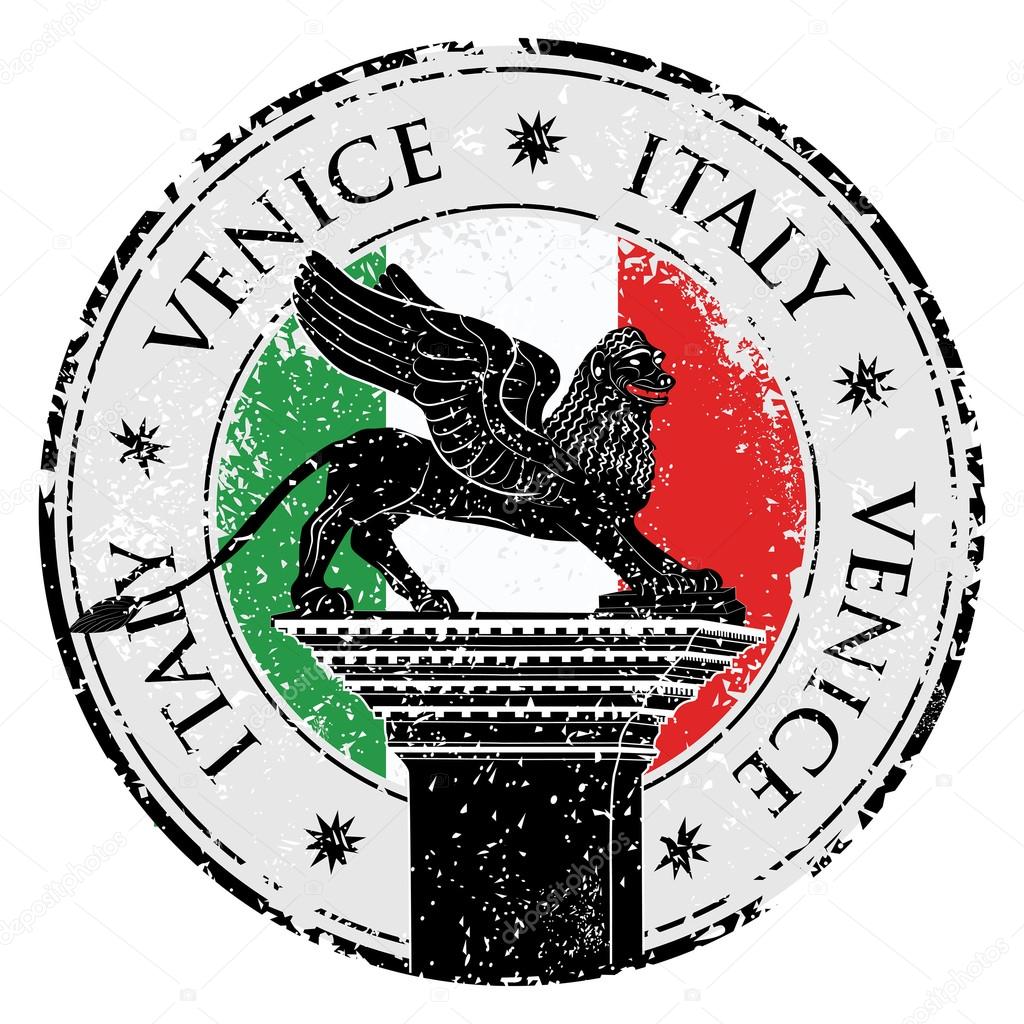 Grunge stamp of Venice, flag of Italy inside, vector illustration 
