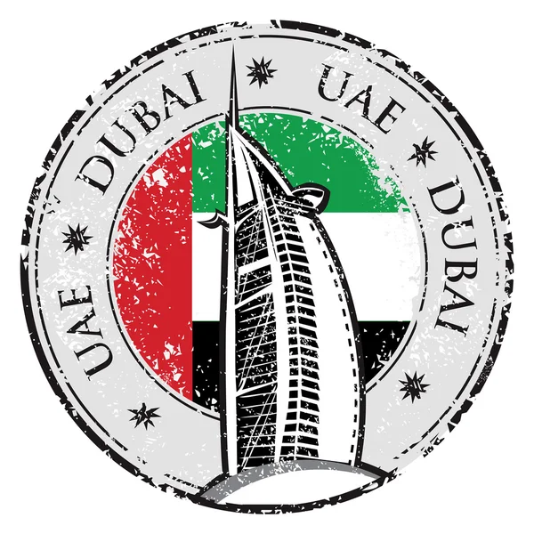 Grunge sello con la bandera y la ciudad Dubai, emirato de Emiratos Árabes Unidos vector — Vector de stock