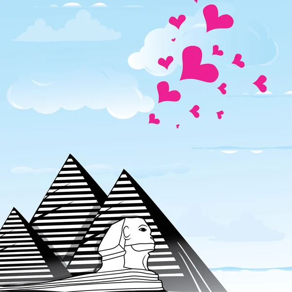 金字塔和狮身人面像整体对象作为旅行爱到开罗，埃及，心向量图 — 图库矢量图片