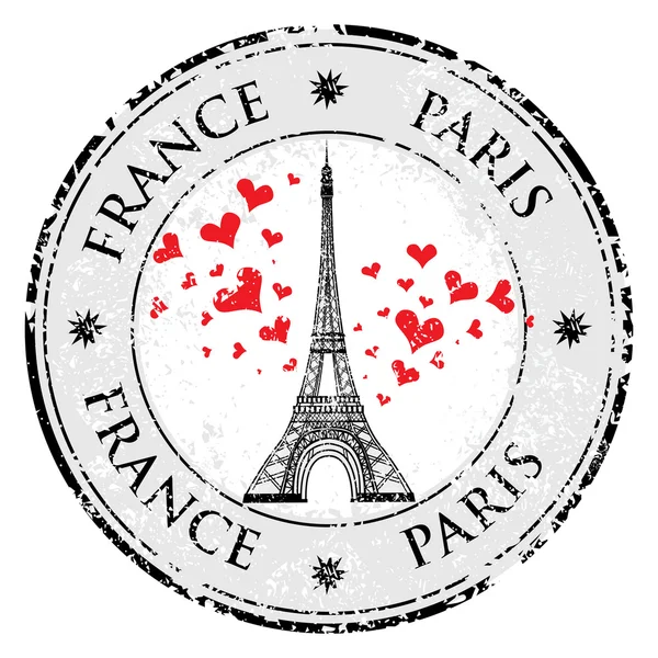 Paris ville en France timbre grunge coeur d'amour, tour eiffel vecteur — Image vectorielle