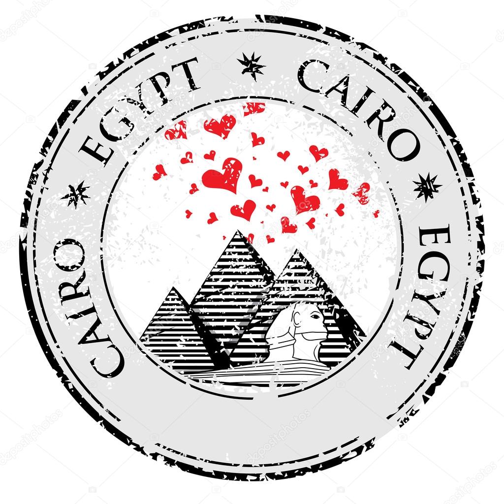 Grunge rubber stamp with Pyramid and the word Cairo, Egypt inside, vector
