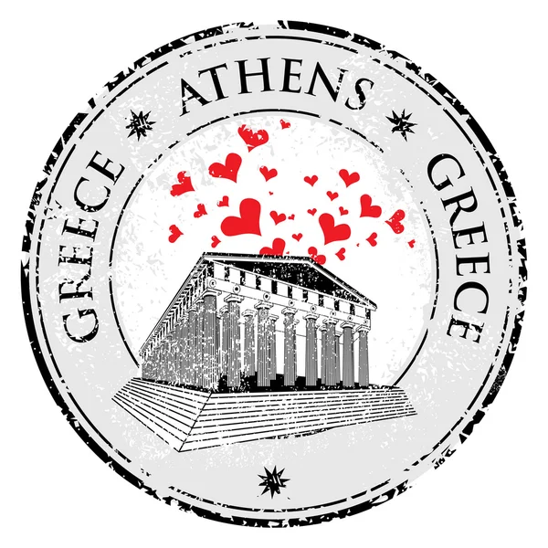 Love Heart Stempel mit der Parthenon-Form aus Griechenland und dem Namen Griechenland in der Briefmarke — Stockvektor