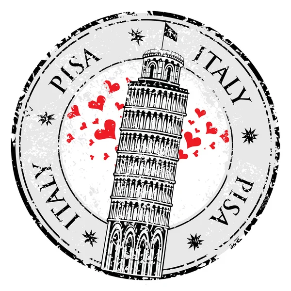 Stamp Pisa tower in Italy, vector — Stock Vector