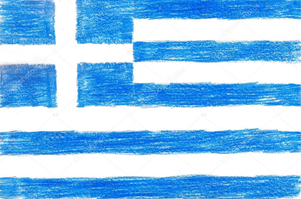 Greece flag, pencil drawing illustration kid style photo image