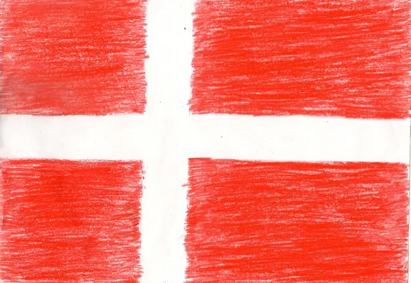 Bandera de Dinamarca, lápiz dibujo ilustración niño estilo foto imagen —  Fotos de Stock