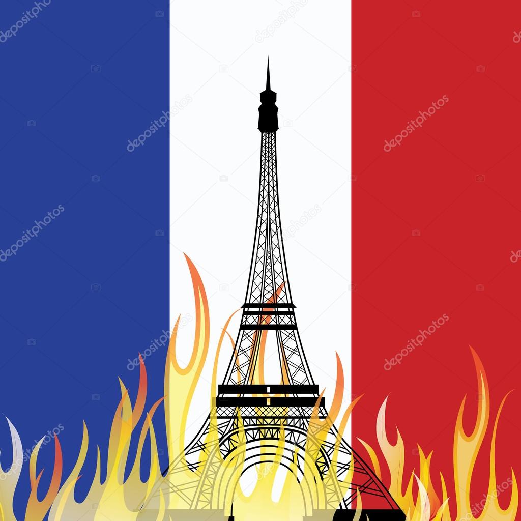 PARIS/FRANCE - Friday, 13th November 2015, terror attacks across Paris. Vector illustration of The Eiffel Tower .