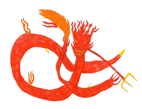 Fire monster devil draw by kid illustration — Stock Photo, Image