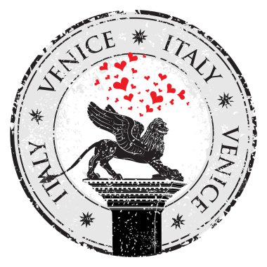 Venedik, İtalya için kalpleri içinde vektör çizim bir grunge damgası 