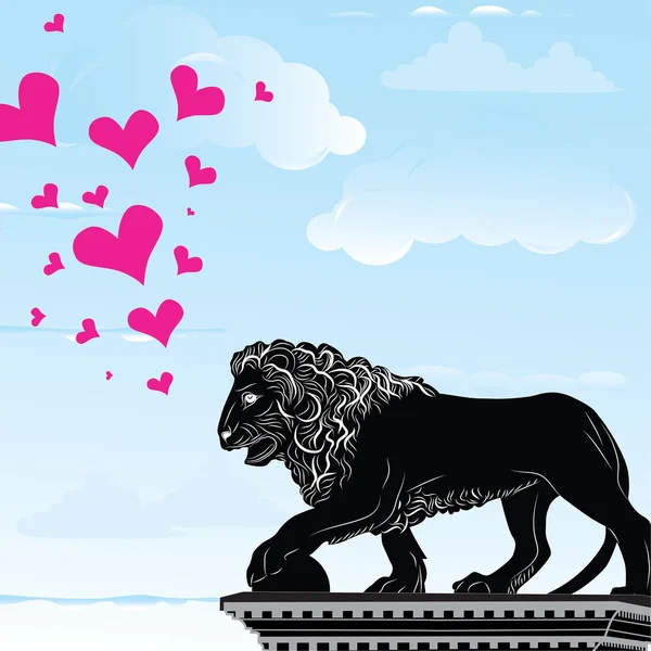 Love heart travel background with symbol of Florence, statue of a lion, Italy, vector illustration — стоковый вектор