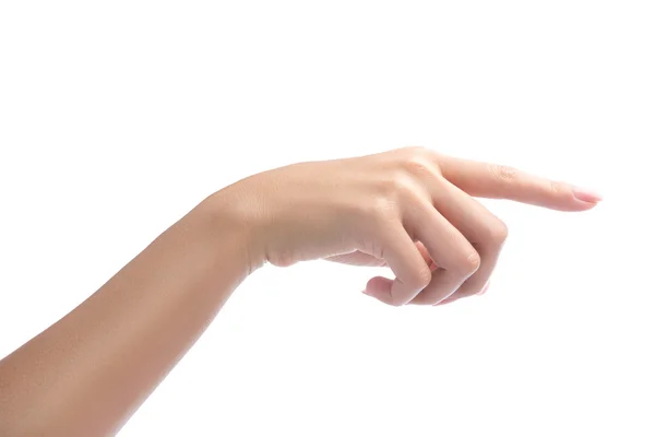 Mão feminina apontando — Fotografia de Stock