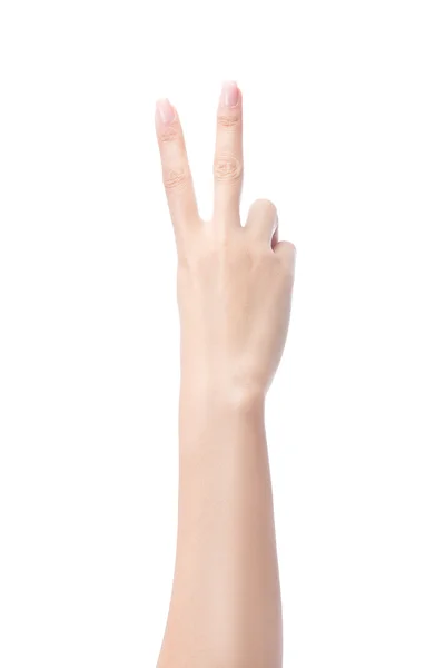 Liczenia kobieta ręce dwie, numer 2 na białym tle — Zdjęcie stockowe