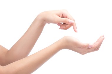 kadın el ile Fransız manikür çivi.