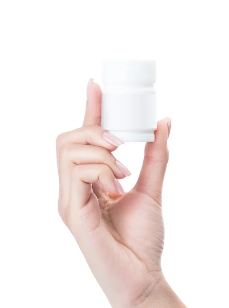 Hand holding a pill bottle — Stock Photo, Image