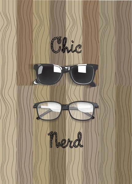 Gafas elegantes y nerd gafas vector en la madera — Vector de stock