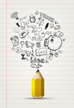 Doodle fikir defter paper.write doodle fikri beyaz kağıt üzerine yazmak.