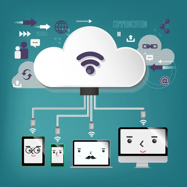 Cloud computing - illustration, connexion — Image vectorielle