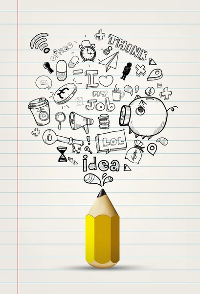 Doodle fikir defter paper.write doodle fikri beyaz kağıt üzerine yazmak.