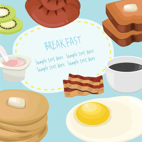 Concepto de desayuno con comida fresca y bebidas iconos planos set vector ilustración — Archivo Imágenes Vectoriales