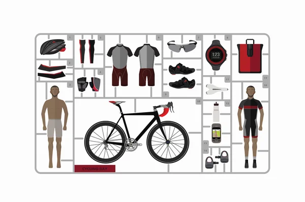 Bicicletta e accessori, set vettoriale — Vettoriale Stock