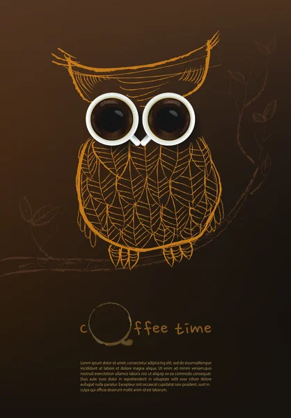 Poster met een koffiekopje. Vector, Owl koffie concept. — Stockvector