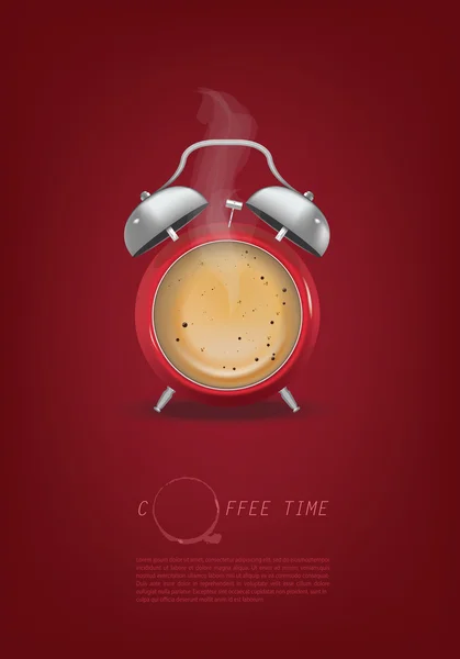 Copo de café tempo relógio conceito design fundo — Vetor de Stock