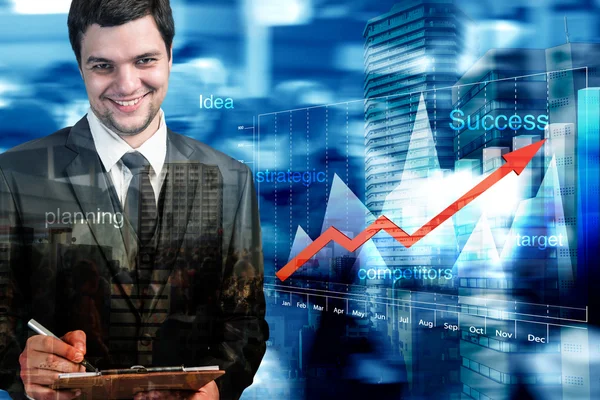 Business man handing a blank business card — Stock Photo, Image