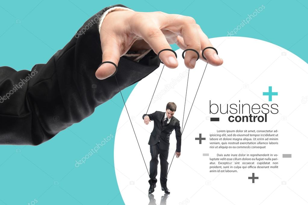 image of a puppet businessman standing on against each other, concept of business control