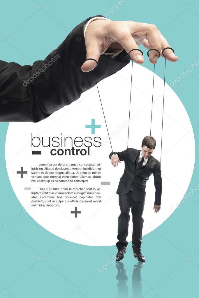 image of a puppet businessman standing on against each other, concept of business control