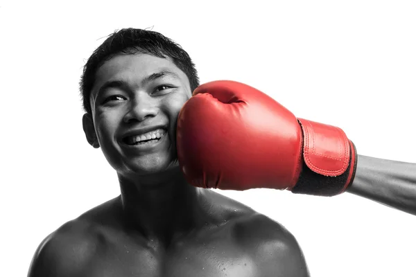 Boxeo, puñetazo en la cara, aislado en blanco, color selectivo —  Fotos de Stock