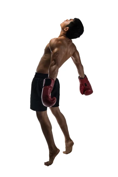 Young man boxing floating in the air, isolated,background — Stock Photo, Image