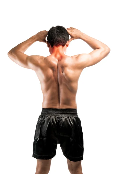 Jonge man met hoofdpijn, geïsoleerd op een witte achtergrond met uitknippad — Stockfoto