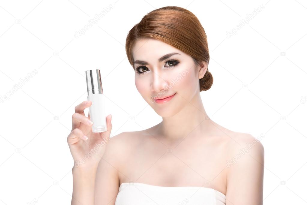 Beauty woman and skincare products