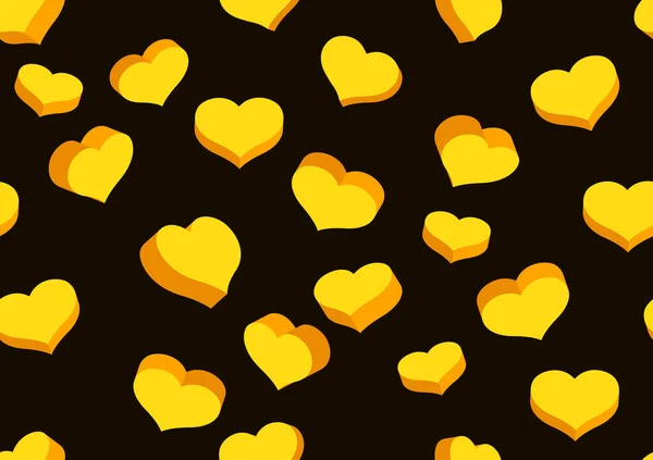 心脏无缝图案 黄色心脏黑色背景 图片艺术和抽象 — 图库矢量图片
