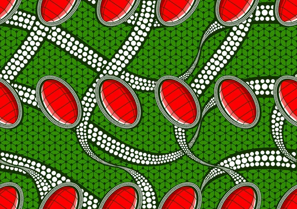 Ellipses Diamants Rouges Courbes Motif Sans Couture Africain Art Image — Image vectorielle