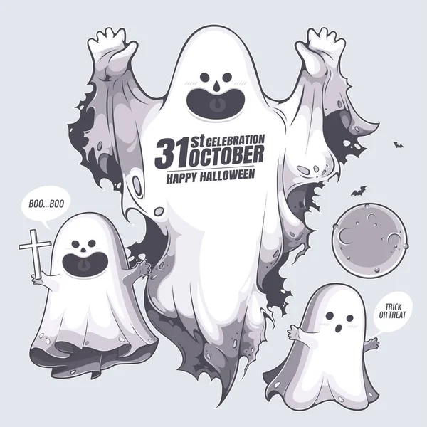 Happy Halloween Ghost Cute Cartoon Character Design Illustration Banner Template — Stock Vector
