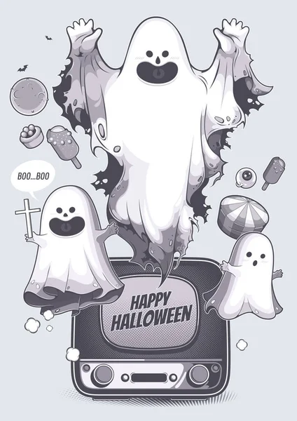 Feliz Halloween Dibujo Animado Lindo Fantasma Diseño Personajes Para Ilustración — Vector de stock