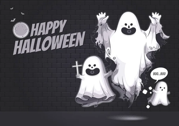 Feliz Halloween Dibujo Animado Lindo Fantasma Diseño Personajes Para Ilustración — Archivo Imágenes Vectoriales