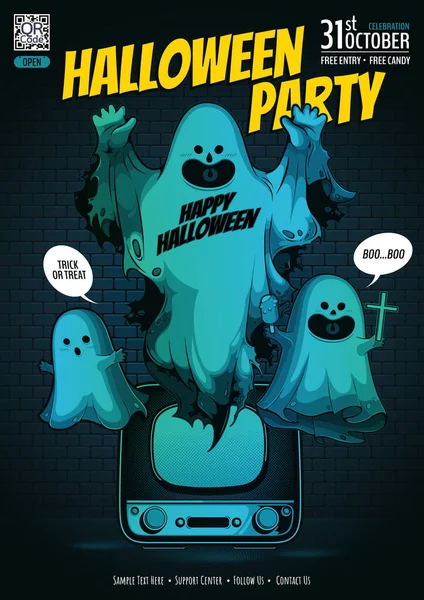 Halloween Party Spook Schattig Cartoon Karakter Ontwerp Voor Illustratie Banner — Stockvector