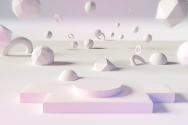 Soyut geometri şekli pembe arka plan. Podyum minimalistlerinin seçici odak noktası. 3d oluşturma.