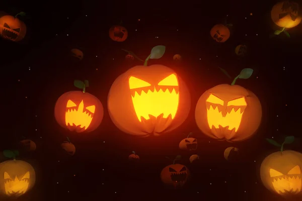 Happy Halloween Feest Uitnodiging Achtergrond Met Jack Lantaarn Pompoenen Illustratie — Stockfoto