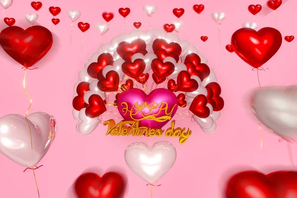 Biglietto Auguri San Valentino Sfondo Con Rendering Palloncino Rosso Bianco — Foto Stock