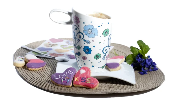 Café, galletas y violetas — Foto de Stock