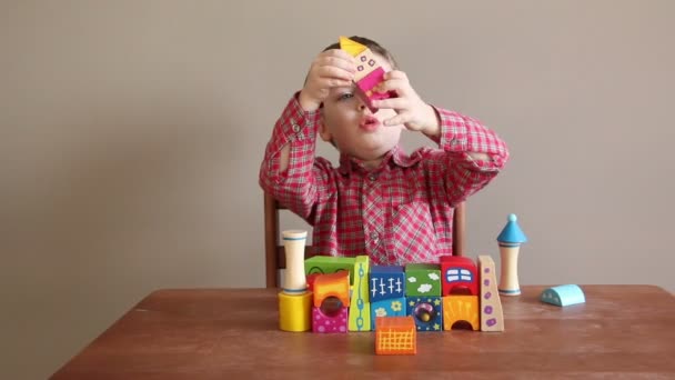 Little Boy Playes With Blocks 1part — Stock Video