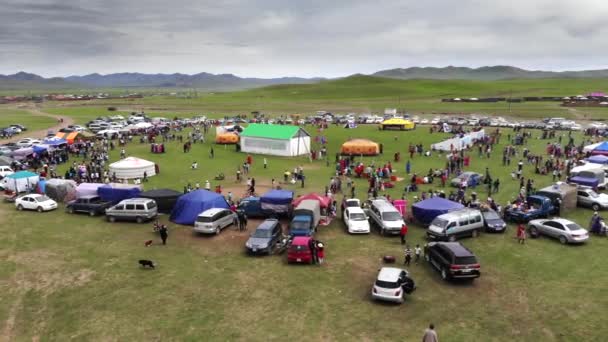 Overvolle Mensen Verzamelen Zich Voor Mongolië Traditionele Nationale Feestdag Naadam — Stockvideo