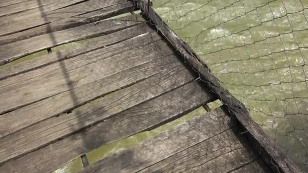 Ponte Suspensão Simples Madeira Sobre Rio Valley Suspensão Simples Corda — Vídeo de Stock