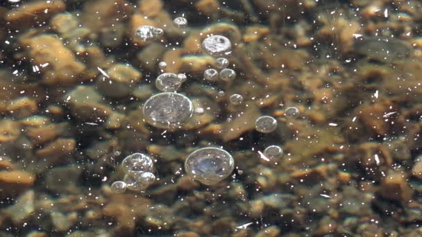 Air Bubbles Trapped Ice Sheet Bubbles Become Trapped Way Surface — Stock Video