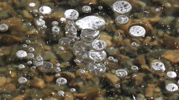 Air Bubbles Trapped Ice Sheet Bubbles Become Trapped Way Surface — Stock Video