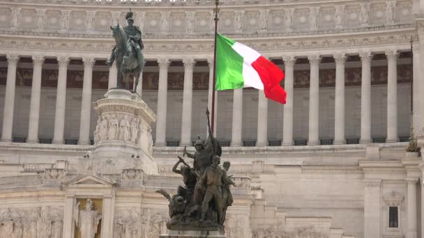 Monumento Histórico Símbolo Nacional Escultura Italia Bandera Italiana Roma Victor — Vídeos de Stock